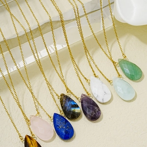 Collier Pendentif En Pierre Naturelle Facettée Forme Goutte D'eau Chaîne De Clavicule Plaquée Or Pour Femme Bijoux Minimalistes