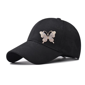Baseball Cap Cotton Jacquard Fabric With Rhinestone Metal Butterfly Breathable Sun Protection Adjustable Fashion For Women