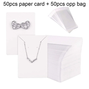 Detailed set of 50 blank earring necklace display cards with 50 clear OPP bags for packaging