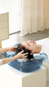 Adult and child lying hair washing basin with ergonomic neck support and drain system