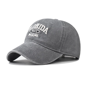 Unisex washed cotton baseball cap with Florida embroidery and vintage distressed finish