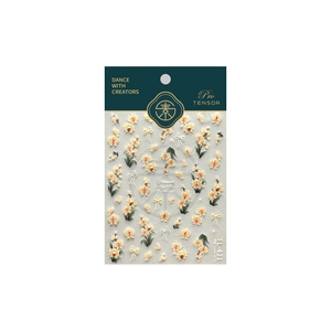 3D floral nail stickers TL-421 with yellow flowers and white bows on elegant green card