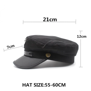 Berretto militare nero vintage con fibbie dorate e dimensioni 55-60cm di circonferenza