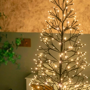 Warm white LED black artificial Christmas tree lamp for cozy home desktop decoration