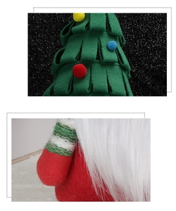 Dettagli decorazione albero di Natale in feltro con gnomo Babbo Natale e texture morbida