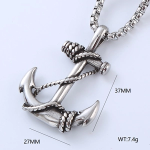 Macro view of anchor pendant dimensions with rope detail showing 37mm height and 27mm width