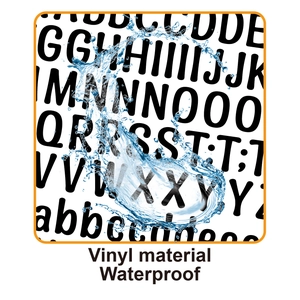 Waterproof black vinyl letter stickers with splash effect on minimalist white background