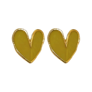 Boucles d'oreilles cœur jaune minimalistes avec bordure dorée pour femmes