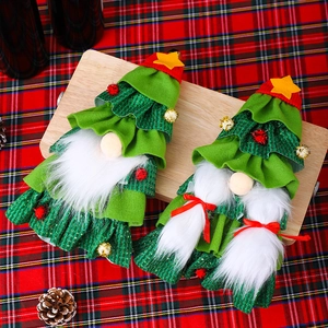 Forest gnome Christmas wine bottle cover set with classic red and green plush fabric