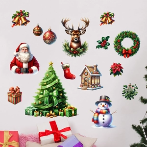 Christmas wall decal set with Santa, reindeer and tree for festive living room decoration