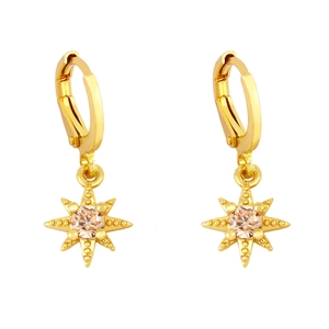 Elegant gold octagonal star earrings with pink zircon stone on a white background