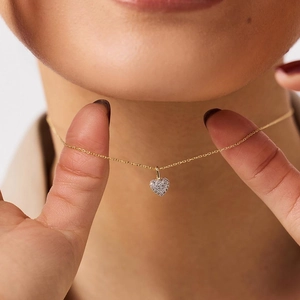 Heart Pendant Necklace Copper 18K Gold Plated Sparkly Cubic Zirconia Pave Elegant Trendy Jewelry Gift For Women