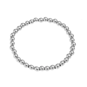 Bracciale di perle in acciaio inossidabile argento lucido per uomo e donna su fondo bianco