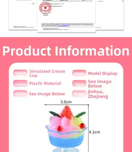 Detailed view of mini strawberry sundae cream cup model with dimensions of 3.6cm x 4.1cm