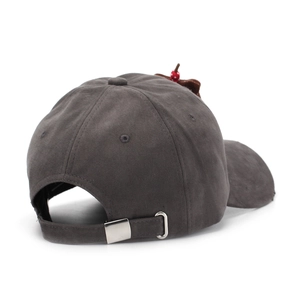 Dark gray distressed cotton baseball cap with cherry decor and adjustable metal buckle back