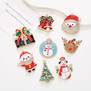 Zinc alloy Christmas charms featuring Santa and reindeer with rhinestones and enamel