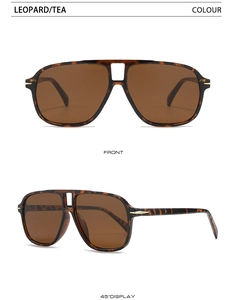 Front and 45 degree angle view of leopard print aviator sunglasses with tea lenses