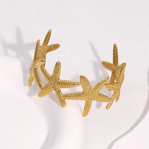 Bracciale rigido regolabile con stella marina in oro 18k stile marino, acciaio inossidabile