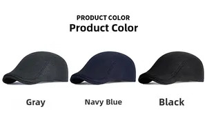 Three classic colors of thickened winter wool flat caps for men in grey navy and black