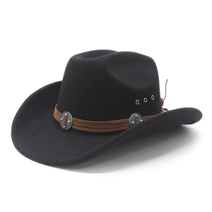 Classic black felt cowboy hat with ethnic turquoise metal ornaments and air vents