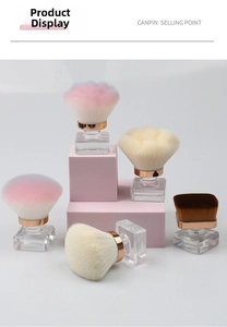 Detail of 5-piece makeup brush set with rose gold ferrules and acrylic handles