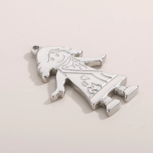 Detailed close-up of a silver stainless steel girl charm for DIY jewelry making