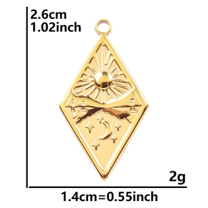 Rhombus 18k gold plated 304 stainless steel pendant with sun moon and mountain motifs