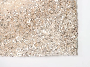 Gros plan sur les paillettes étincelantes argentées et champagne sur le tissu