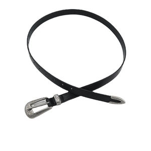 Vintage black leather belt with western style engraved silver buckle for jeans