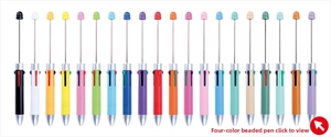 Detail view of 20 assorted DIY beading pens in a neat horizontal array on white background