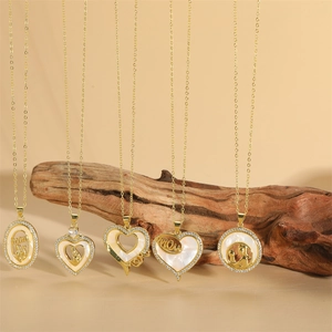 Mother's Day Pendant Necklace Gold Plated Copper Cubic Zirconia Mother Of Artificial Pearl Shell Heart Shape MOM Jewelry For Women