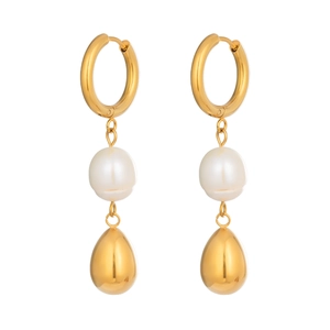 Retro freshwater pearl earrings in 18K gold-plated stainless steel with drop pendant