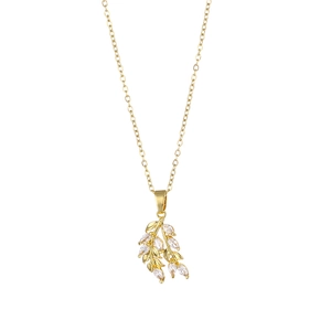 18K gold leaf necklace with sparkling zircon stones on a minimalist dainty chain