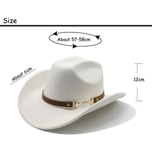 Detailed size chart for vintage white felt cowboy hat with dimensions in centimeters