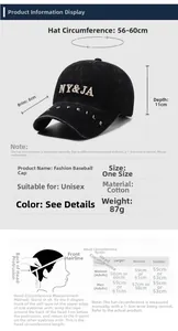 Detailed size guide and specifications for the vintage cotton embroidered baseball cap