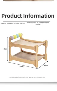 Detail view of the 65x41x48cm double-layer wooden cat bed structure and sisal mat textures