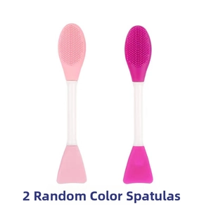 Dual-head silicone face mask brushes with bristles and spatula tip for skincare