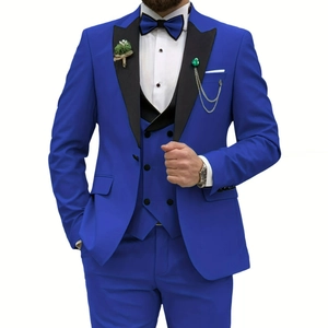 Men Formal Business Suit Jacket Vest And Pants Peak Lapel Single Breasted Slim Fit Wedding Groom Banquet Polyester Elegant