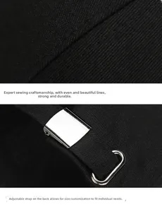 Detail of black cotton baseball cap showing neat stitching and adjustable metal buckle