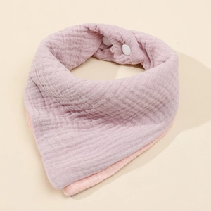 Four-layer cotton gauze baby bandana bib with reversible pink and purple colors