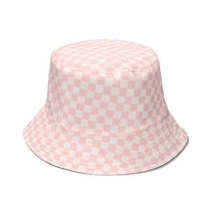 Close-up of pink and white checkered fisherman hat showing premium cotton fabric texture