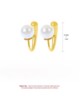Detailed view of long gold tassel earrings with pearls and size measurements
