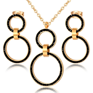 Stainless Steel Roman Numerals Double Ring Rhinestone Necklace And Earrings For Women Minimalist Fashion Jewelry