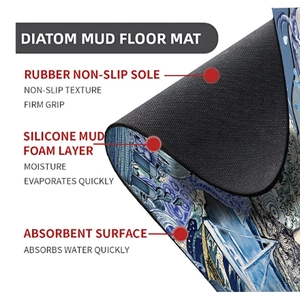 Detail of the triple-layer diatom mud bath mat showing rubber non-slip base and absorbent surface
