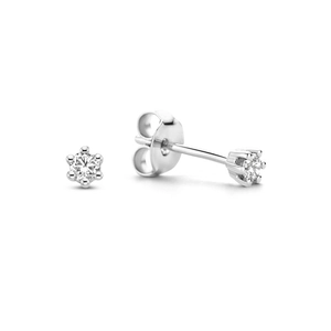 Classic 925 silver six-prong stud earrings with round brilliant-cut stones and butterfly backs