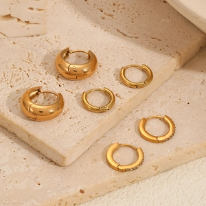 Hoop Earrings 18K Gold Plated Stainless Steel With CZ Zircon Geometric Minimalist INS Style Fashion For Women