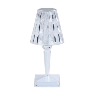 Modern rechargeable crystal acrylic LED table lamp with diamond pattern in clear finish