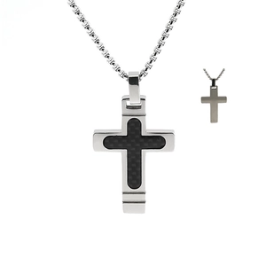 Moderne Edelstahl Kreuzkette mit schwarzer Carbonfaser Einlage für Damen und Herren