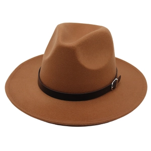 Vintage Elegant Cotton Blend Fedora Hat For Men Women Classic Wide Brim Jazz Hat With Decorative Belt Buckle Sunshade Cap