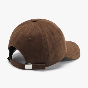 Deep brown cotton baseball cap featuring a six-panel structure and adjustable metal buckle